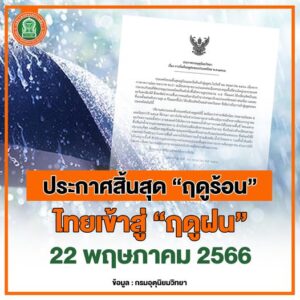 22 พ.ค. 66 ประกาศการเริ่มต้นฤดูฝนของประเทศไทย 2566
